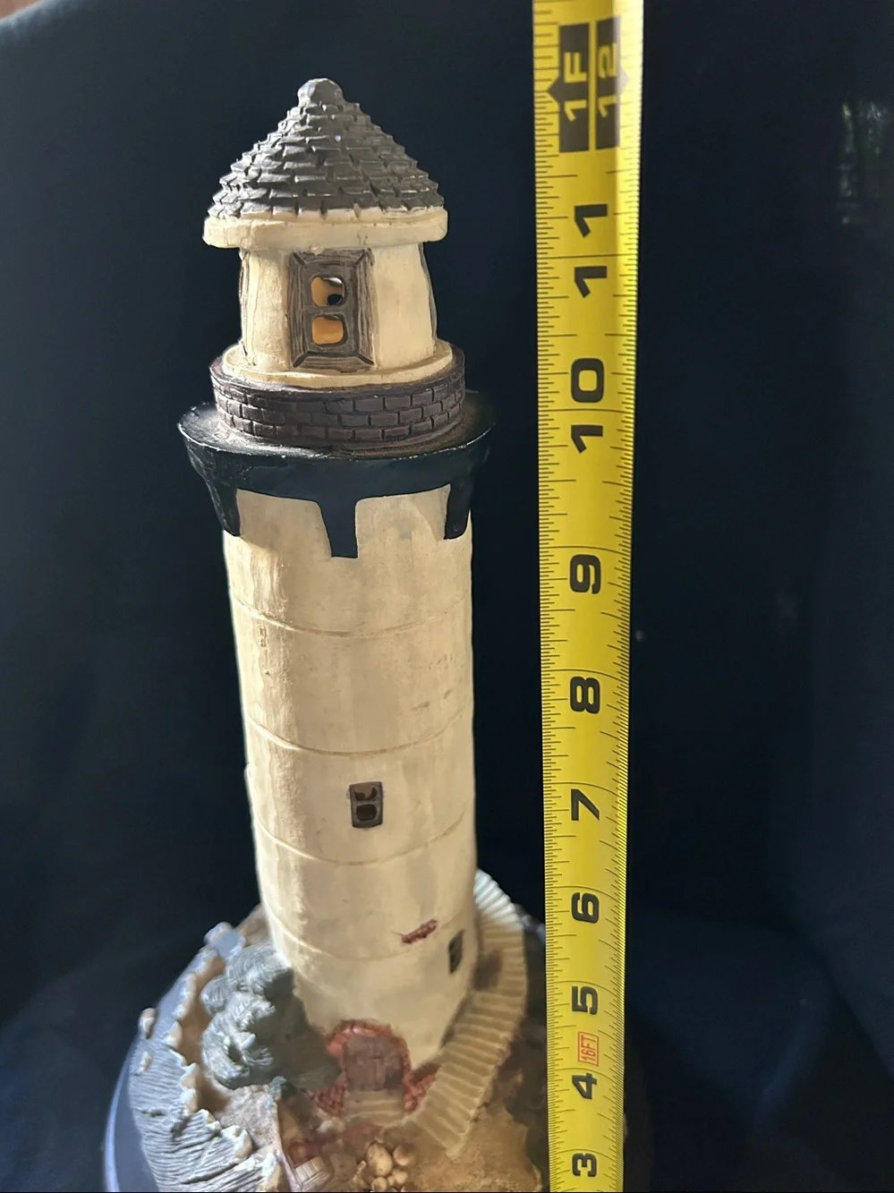 Ceramic Lighthouse Night Light in Warm Beige & Black